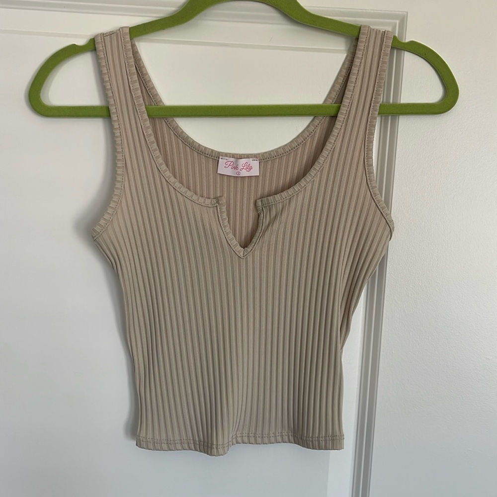 Pink lily ribbed tank top